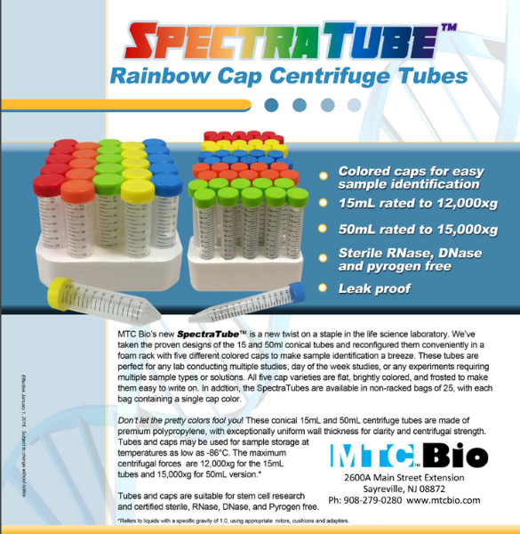 SpectraTube™ Rainbow Capped Centrifuge Tubes