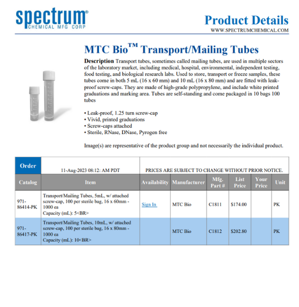 Transport Tubes and Vials