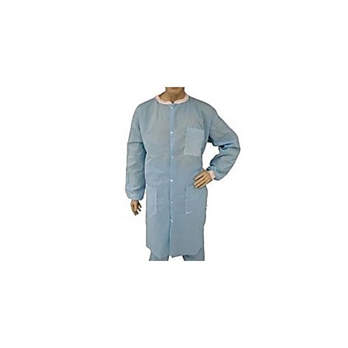 EPIC Spunbonded-Meltblown Polypropylene (SMS) Heavyweight Labcoat, 3 Pockets, Knit Wrists and Collar, Blue
